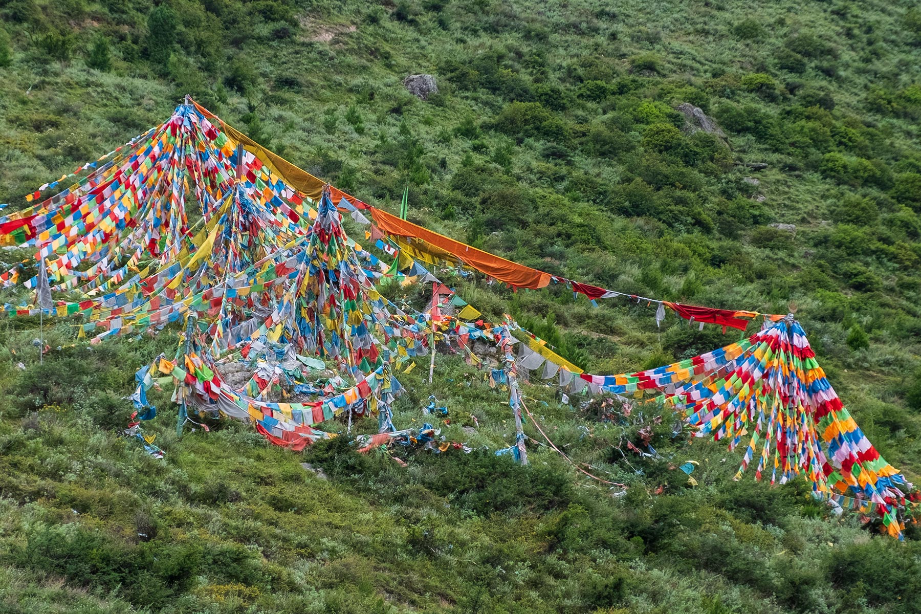 Tibetische bunte Flaggen im tibetischen Dorf Danba Zangzhai in China