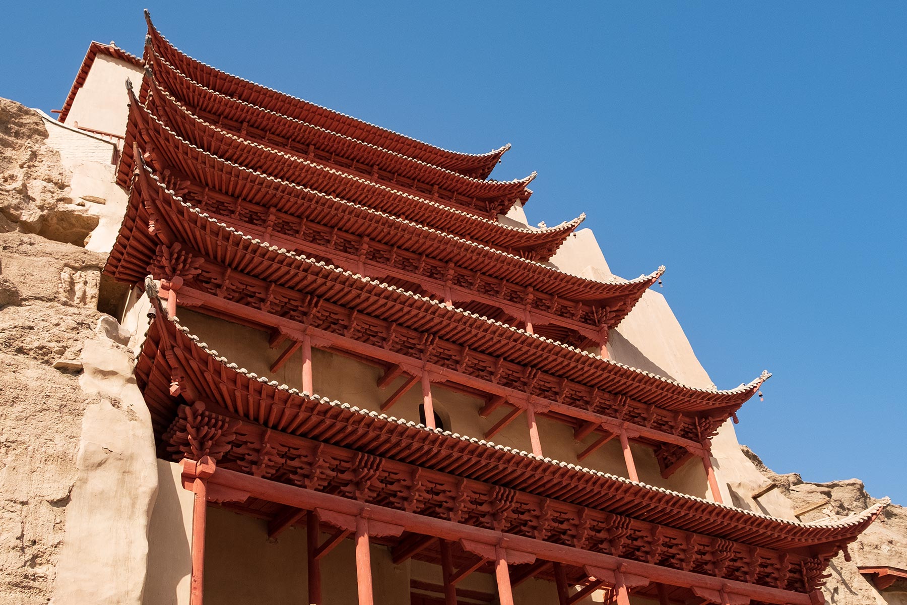 Tempel an den Mogao Höhlen in Gansu in China